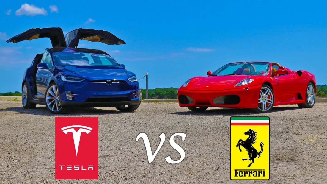 Tesla Model X P90D и Ferrari F430 Spider сошлись в равном бою