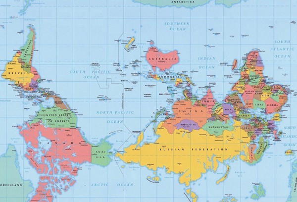 Политическая карта мира вверх ногами