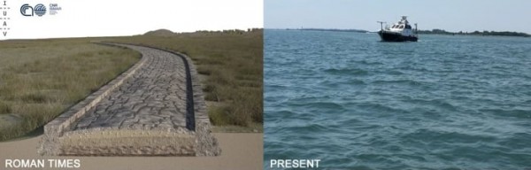 Реконструкция дороги (слева) и то, как канал выглядит сегодня (справа).