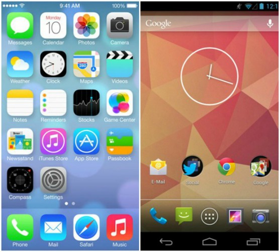 Сравнение рабочего стола Android 4.3 и iOS 7.0