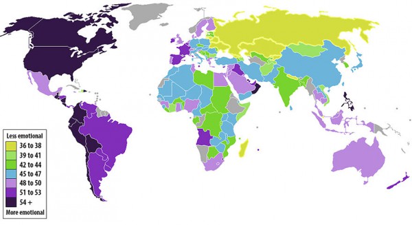 Уровень эмоциональности людей в разных странах