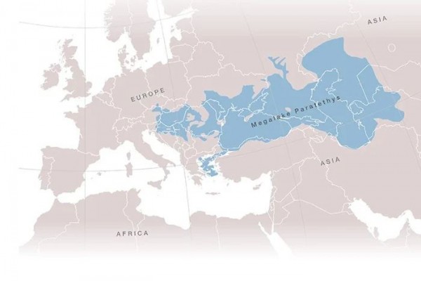 Карта расположения древнего мегаозера Паратетис