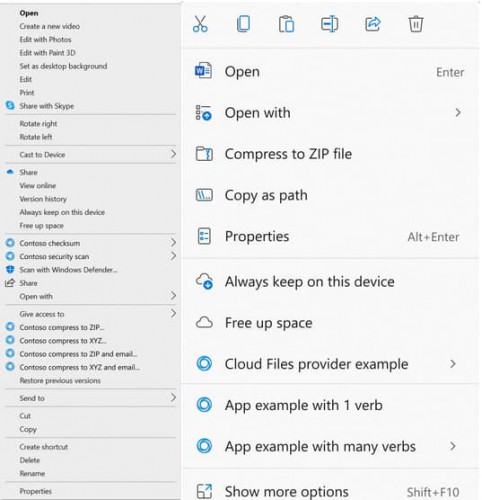 Контекстное меню Windows 10 и контекстное меню Windows 11 рядом