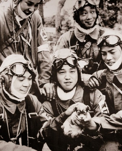 Эти ребята – не просто молодые летчики, а отряд камикадзе. К тому же, фото сделано 26 мая 1945 года, так что несложно догадаться: вскоре все они будут мертвы. 17-летний парень по центру со щенком в руках совершил свой последний вылет уже на следующий день.