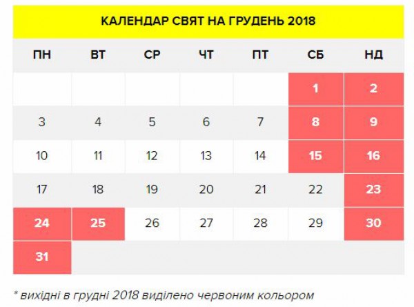 Календарь праздников в декабре