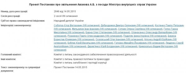 Проект постановления об отставке Авакова