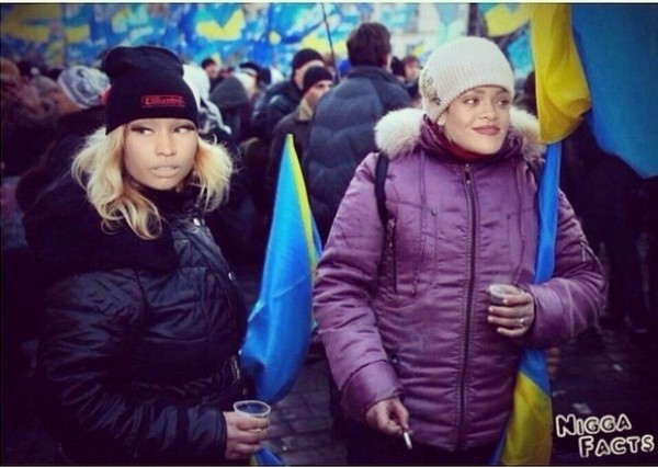 Сергей Лазарев подписал фото: Рианна и Ники Минаж посетили украинский Евромайдан!