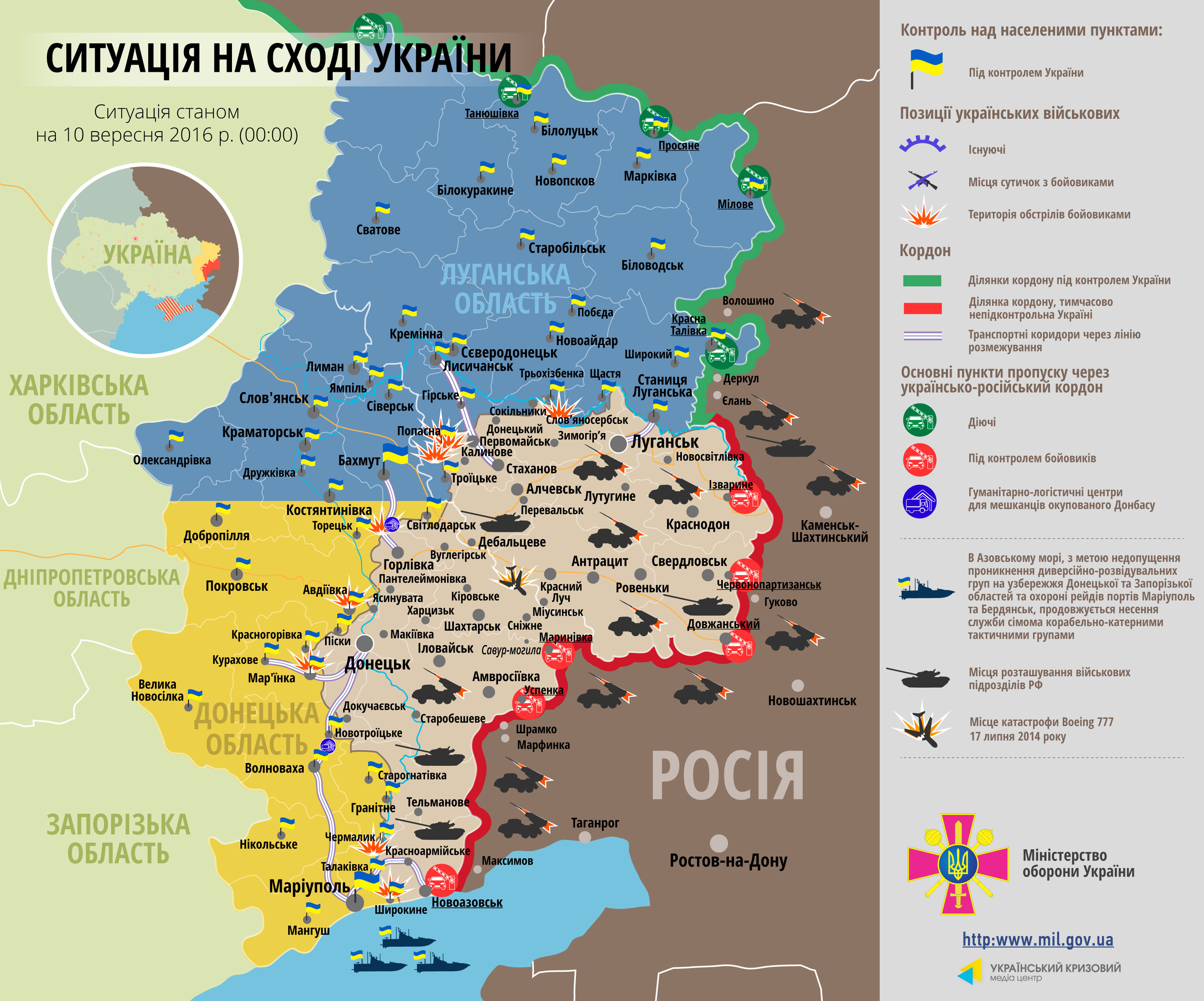 Карта АТО на 10 сентября