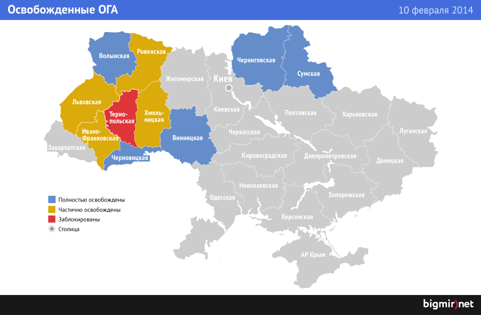 Где протестующие освободили облгосадминистрации