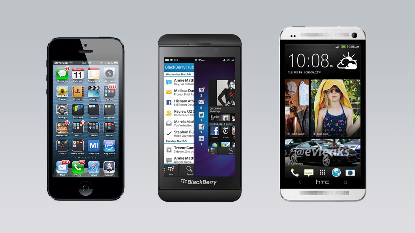HTC One в сравнении с флагманами iPhone 5 и BlackBerry Z10