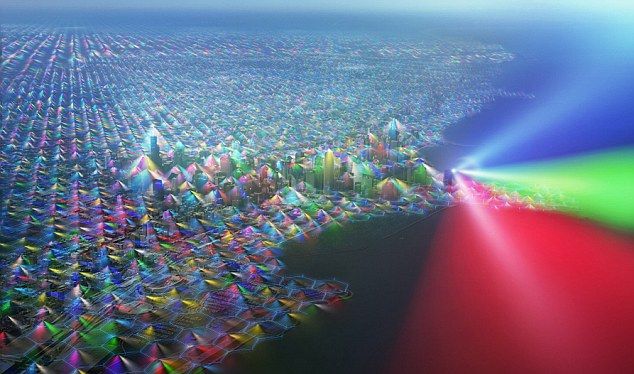 Чикаго полностью накрыт сетками радиосигналов от сотовой связи. Разные цвета означают разных операторов.