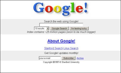 Страница Google в 1998 году