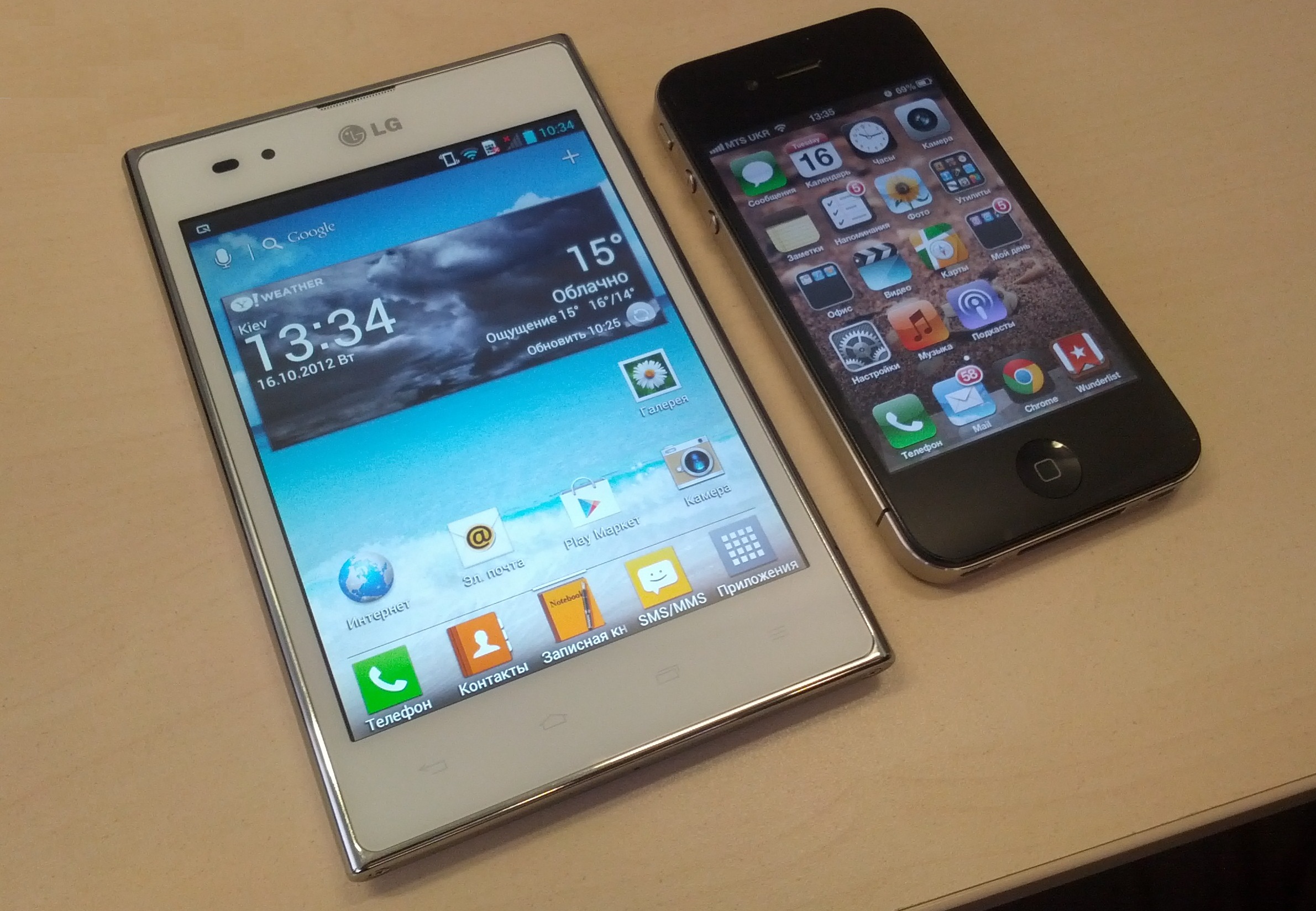 Optimus Vu в сравнении с iPhone 4