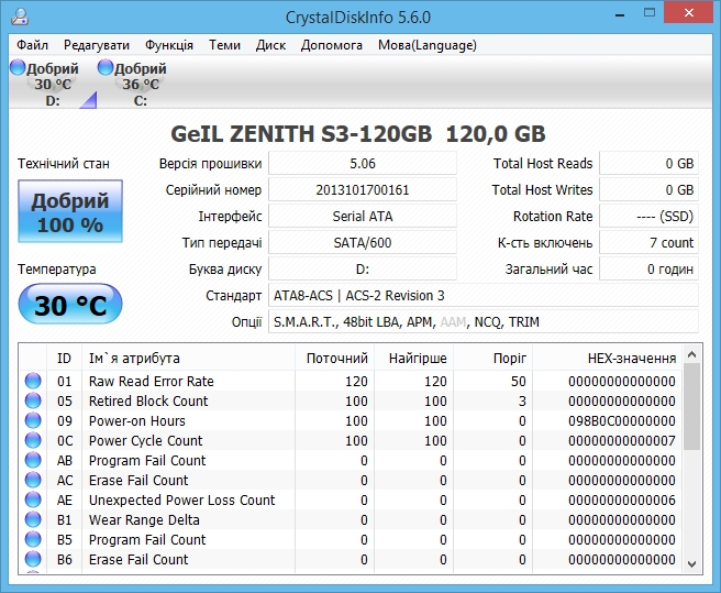 Geil Zenith S3 - CrystalDisk Info