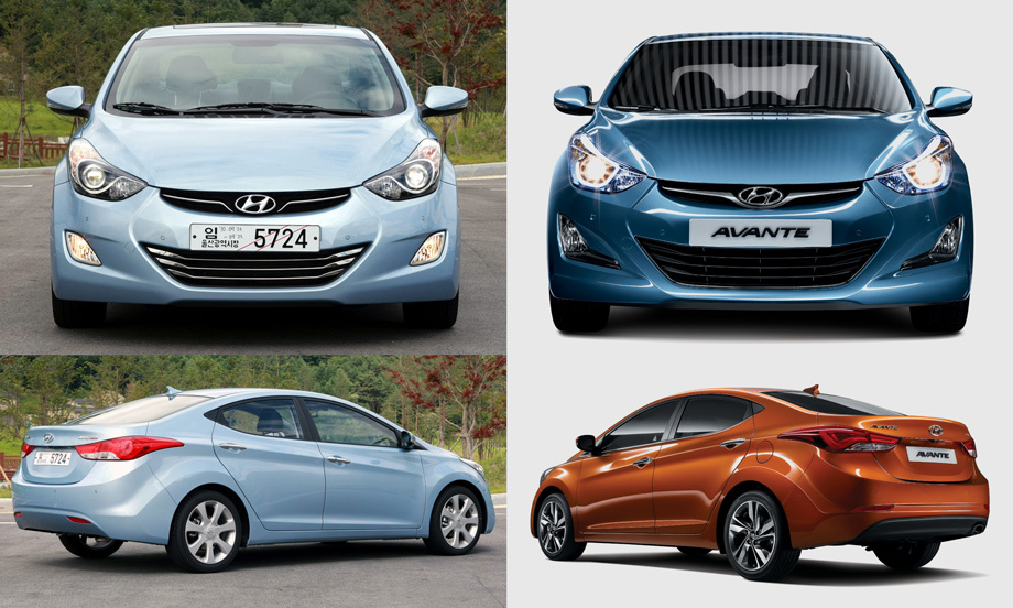 Hyundai Elantra до фейслифта (слева) и после (справа)
