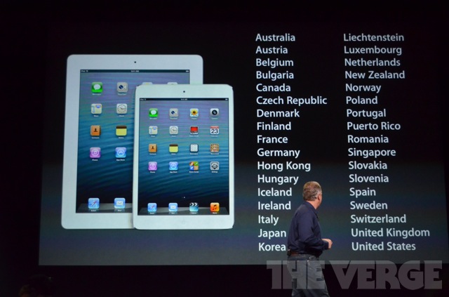 Список стран с официальными продажами iPad Mini
