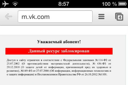 Скриншот блокировки сайта