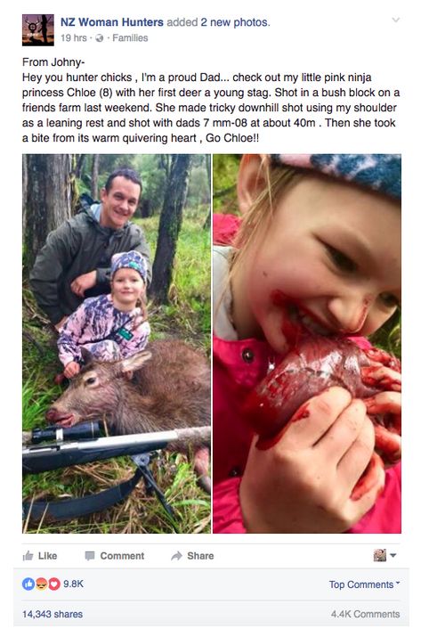 Охотник из Новой Зеландии скормил сердце только что убитого оленя 8-летней дочери