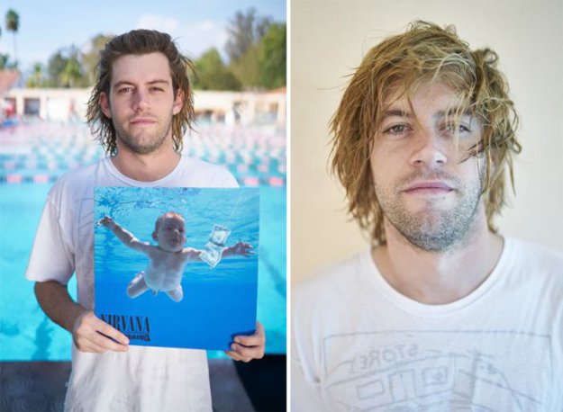 Повзрослевший малыш с обложки альбома группы Nirvana воссоздал фото 25-летней давности