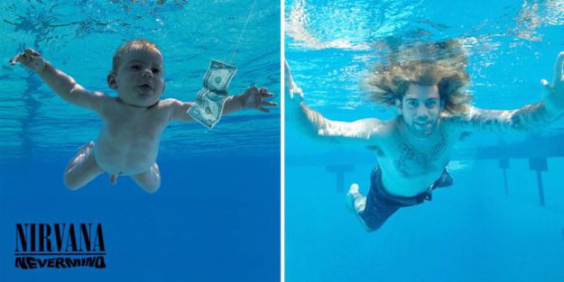 Повзрослевший малыш с обложки альбома группы Nirvana воссоздал фото 25-летней давности