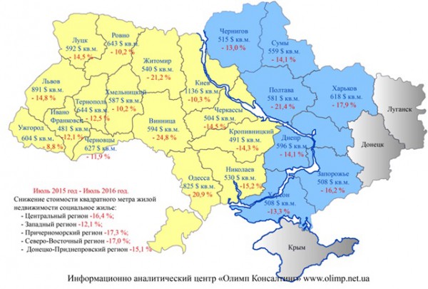 Сколько стоит квадратный метр в разных областях Украины